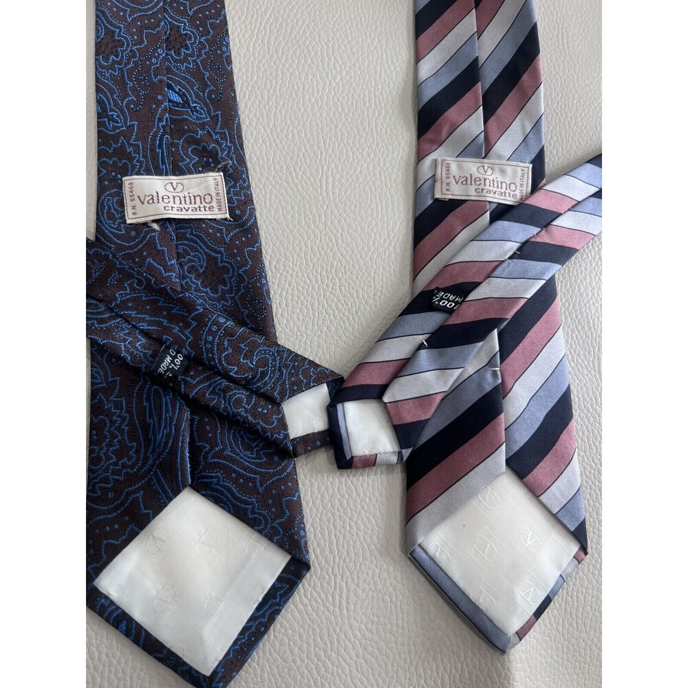 VTG Rare VALENTINO Stripe Floral Silk Tie Necktie Made in Italy Bundle of 2